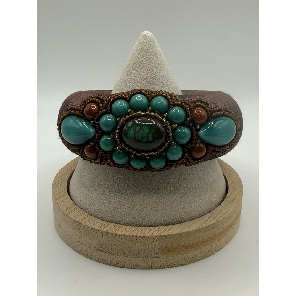 Cara New York Boho Bangle Bracelet Faux Turquoise Brown Thread Size 7.75"